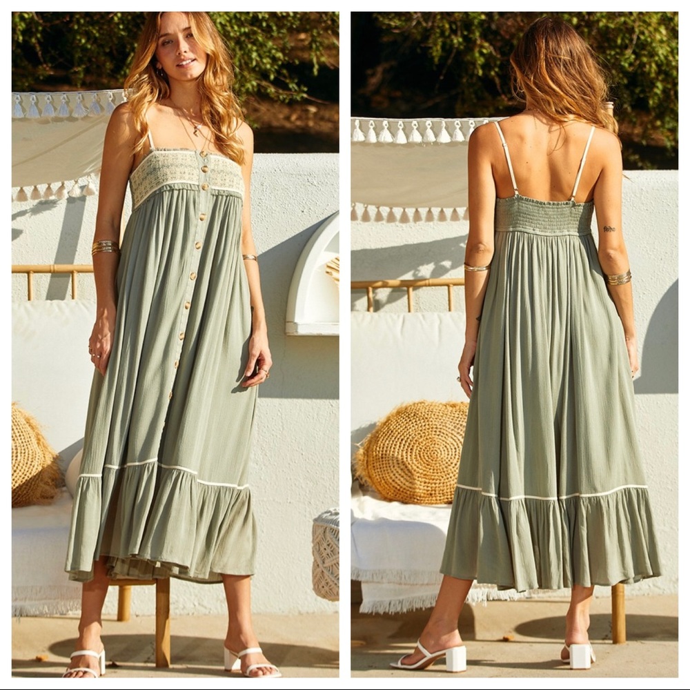 06 Layla Sleeveless Boho Maxi Dress with Front Buttons - Picture 4 of 5